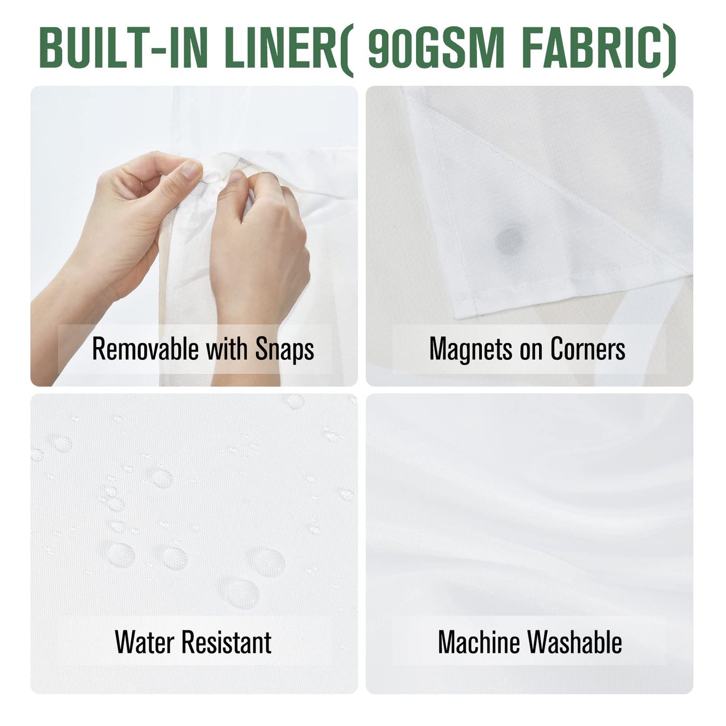 Yiatn No Hook Ivory Luxury Double Shower Curtain with Snap in Fabric Liner Set-Hotel Style with See Through Mesh Top Window, Modern Geometric Waterdrop Design,Water-Repellent & Washable,- 71x74 INCH