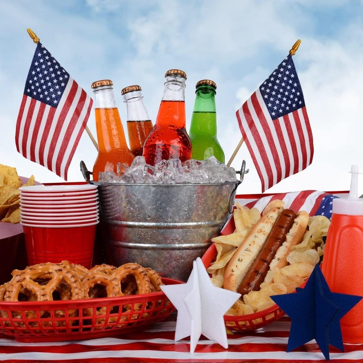 Yiatn 12 Pack Small American Flags on Stick Small US Flags/Mini American Flags for Outside 4x6 Inch American Hand Held Stick Flags with Kid-Safe Spear Top, Patriotic Veterans Day Decorations, 4th of July Decorations