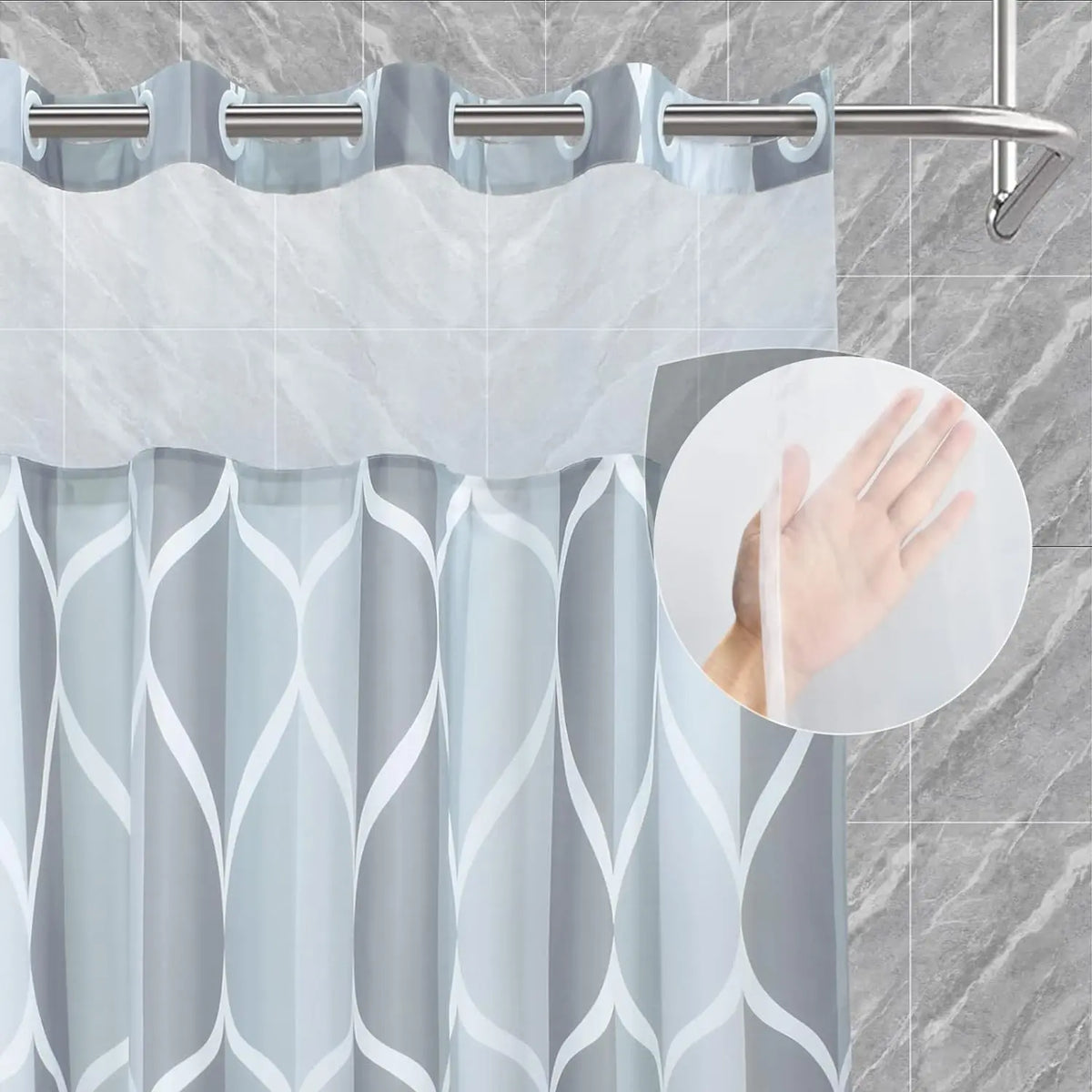 Hotel Style Geometric Waterdrop Design 71x74 inch,Ringless Shower Curtain