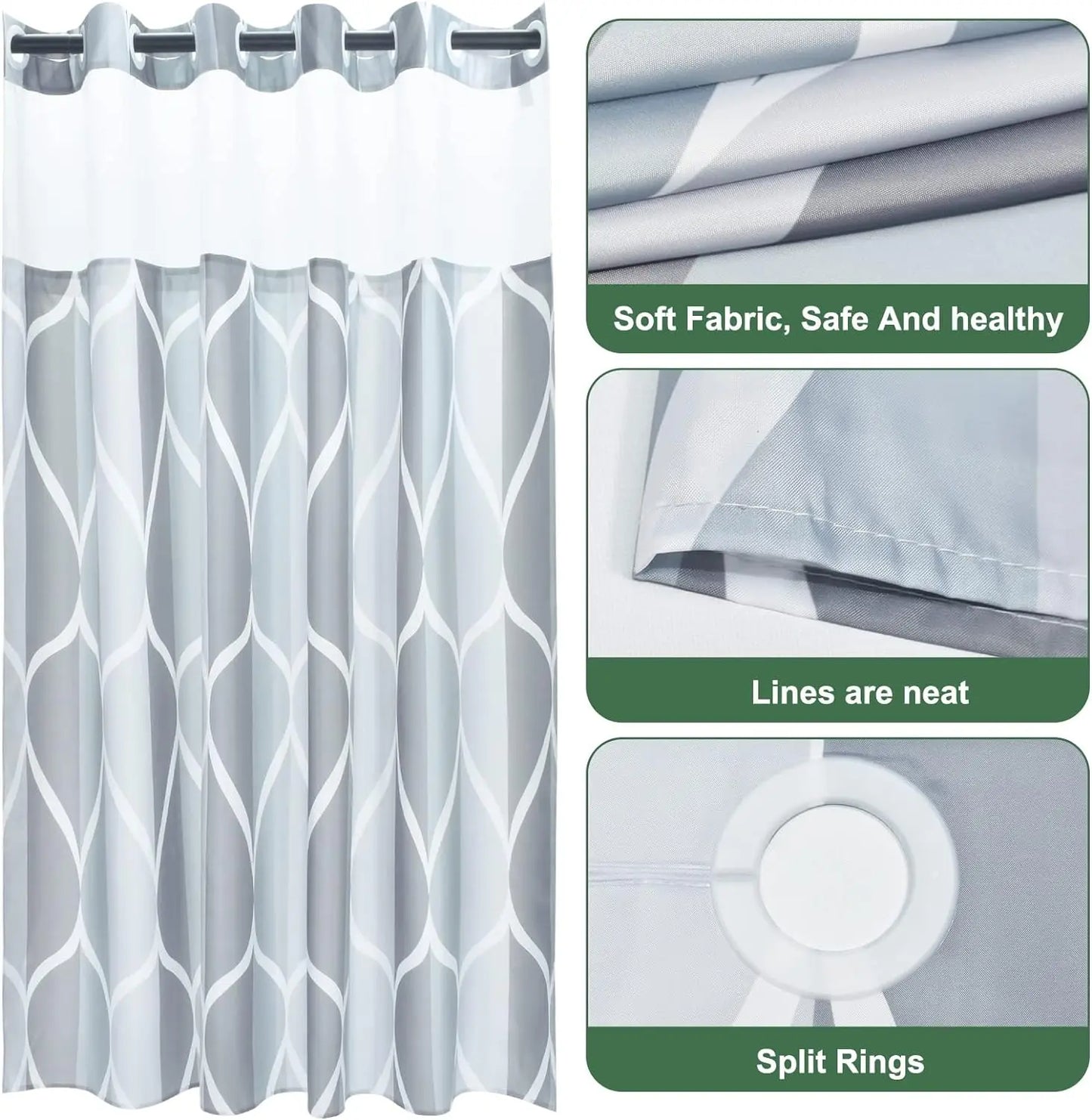 Hotel Style Geometric Waterdrop Design 71x74 inch,Ringless Shower Curtain