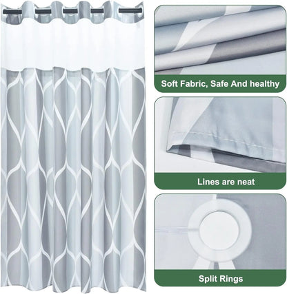 Hotel Style Geometric Waterdrop Design 71x74 inch,Ringless Shower Curtain