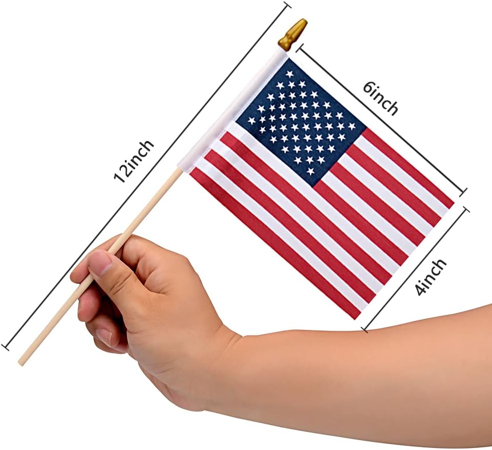 Yiatn 12 Pack Small American Flags on Stick Small US Flags/Mini American Flags for Outside 4x6 Inch American Hand Held Stick Flags with Kid-Safe Spear Top, Patriotic Veterans Day Decorations, 4th of July Decorations