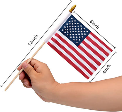 Yiatn 12 Pack Small American Flags on Stick Small US Flags/Mini American Flags for Outside 4x6 Inch American Hand Held Stick Flags with Kid-Safe Spear Top, Patriotic Veterans Day Decorations, 4th of July Decorations
