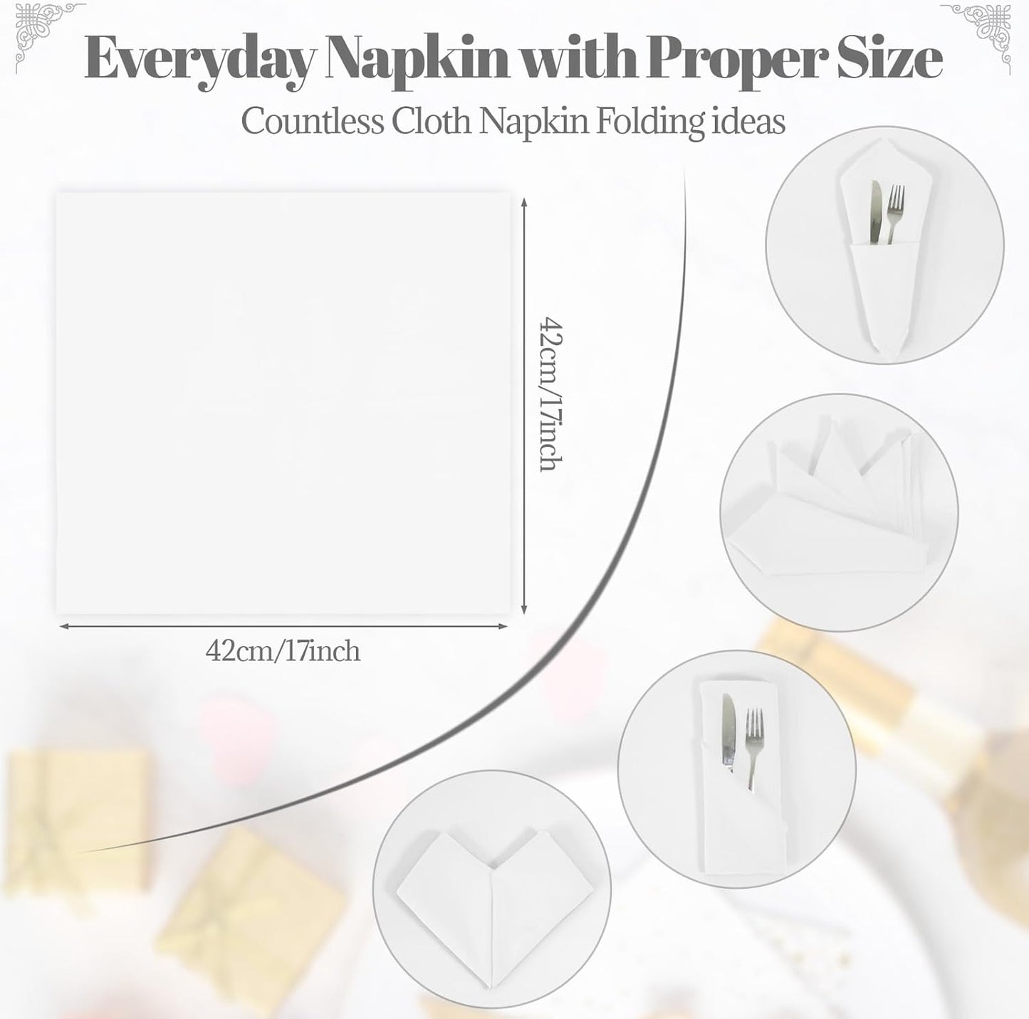 Yiatn White Heavy Duty Cloth Napkins - 17 x 17 Inch Solid Washable Polyester Dinner Napkins - Set of 8 Napkins with Hemmed Edges - Great for Weddings, Parties, Banquets Dinner & More