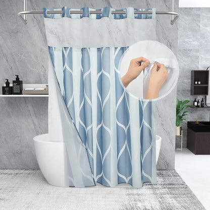 Hotel Style Geometric Waterdrop Design 71x74 inch,Ringless Shower Curtain