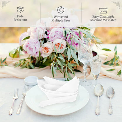 Yiatn White Heavy Duty Cloth Napkins - 17 x 17 Inch Solid Washable Polyester Dinner Napkins - Set of 8 Napkins with Hemmed Edges - Great for Weddings, Parties, Banquets Dinner & More