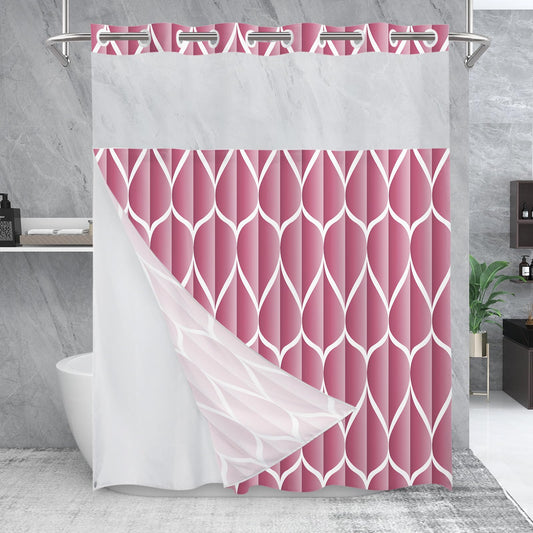 Yiatn No Hook Pale Mauve Shower Curtain with Snap in Fabric Liner Set - Hotel Style with See Through Mesh Top Window, Modern Geometric Waterdrop Design,Water-Repellent & Washable, 71x74 INCH