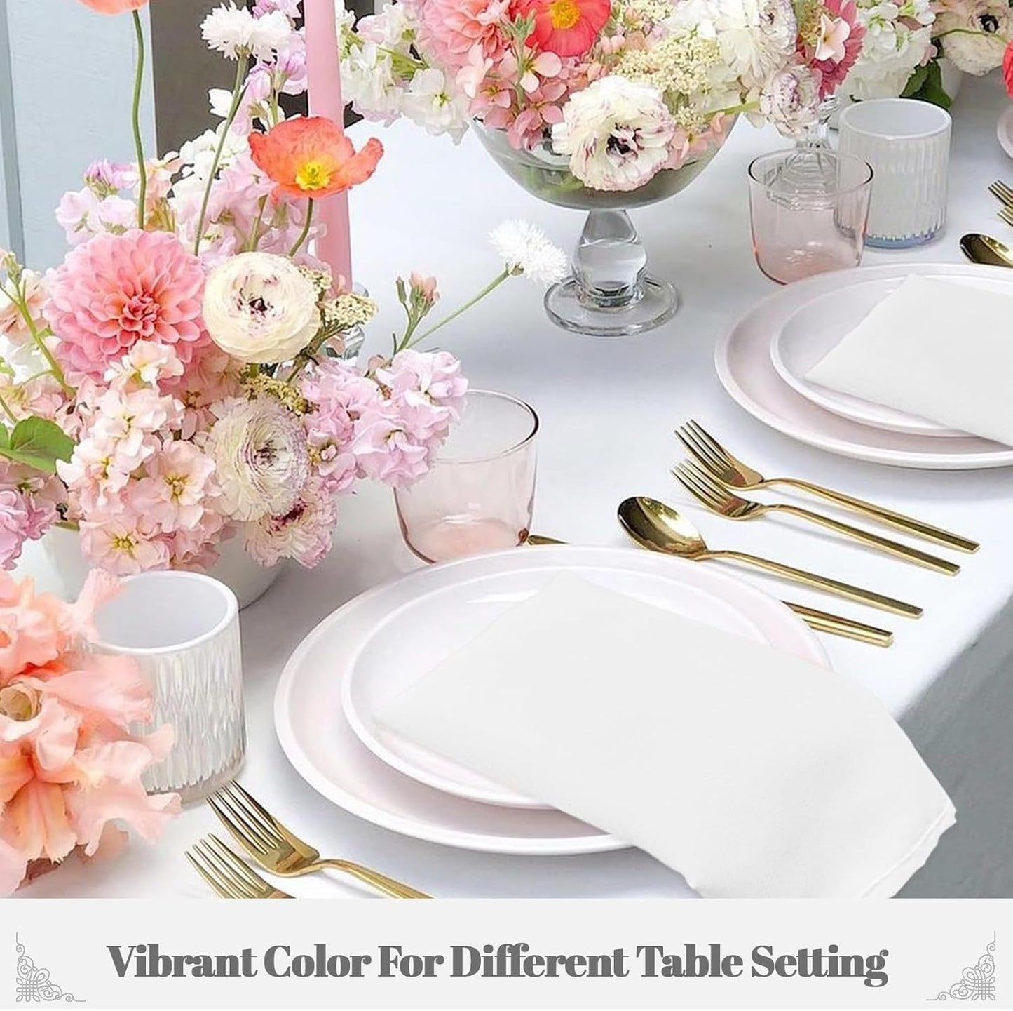 Yiatn White Heavy Duty Cloth Napkins - 17 x 17 Inch Solid Washable Polyester Dinner Napkins - Set of 8 Napkins with Hemmed Edges - Great for Weddings, Parties, Banquets Dinner & More