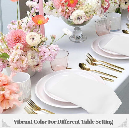 Yiatn White Heavy Duty Cloth Napkins - 17 x 17 Inch Solid Washable Polyester Dinner Napkins - Set of 8 Napkins with Hemmed Edges - Great for Weddings, Parties, Banquets Dinner & More