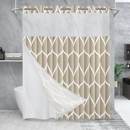 Hotel Style Geometric Waterdrop Design 71x74 inch,Ringless Shower Curtain