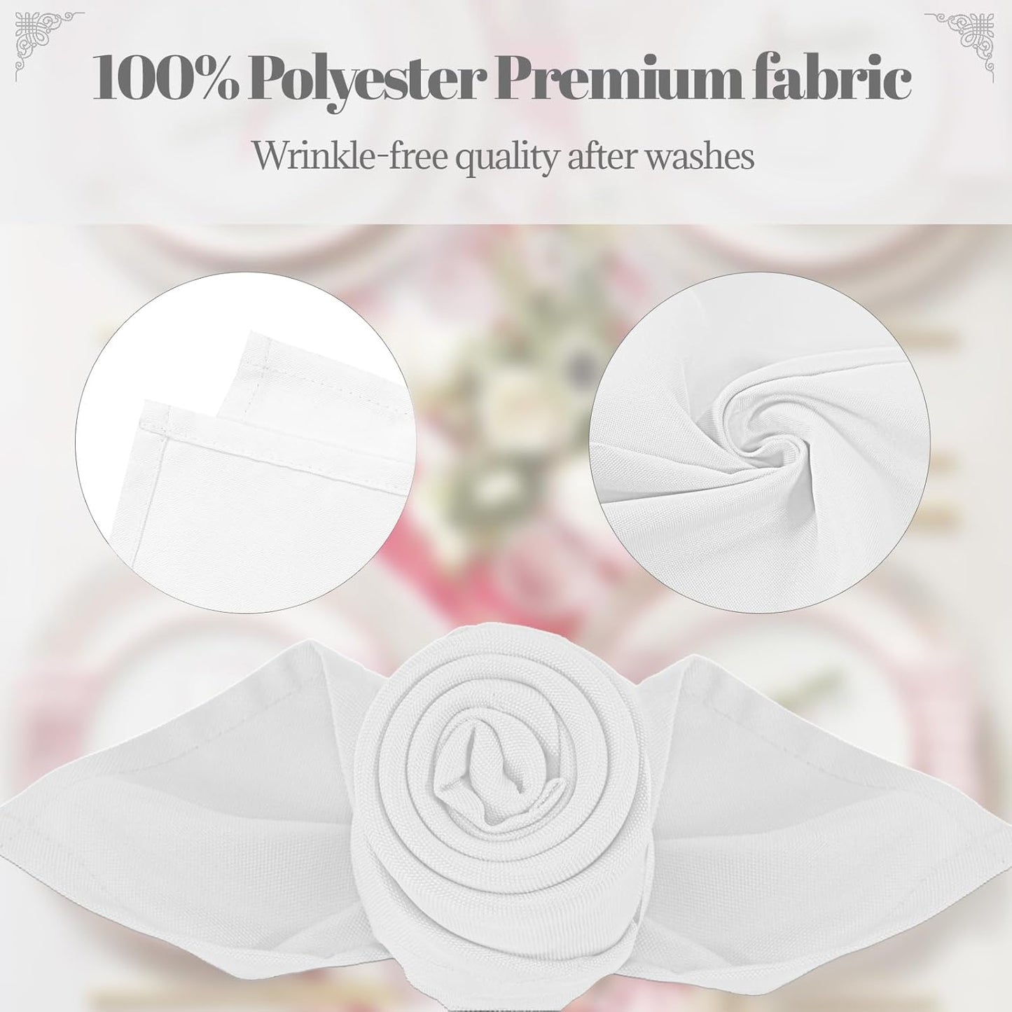 Yiatn White Heavy Duty Cloth Napkins - 17 x 17 Inch Solid Washable Polyester Dinner Napkins - Set of 8 Napkins with Hemmed Edges - Great for Weddings, Parties, Banquets Dinner & More