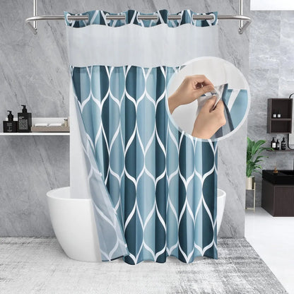 Hotel Style Geometric Waterdrop Design 71x74 inch,Ringless Shower Curtain