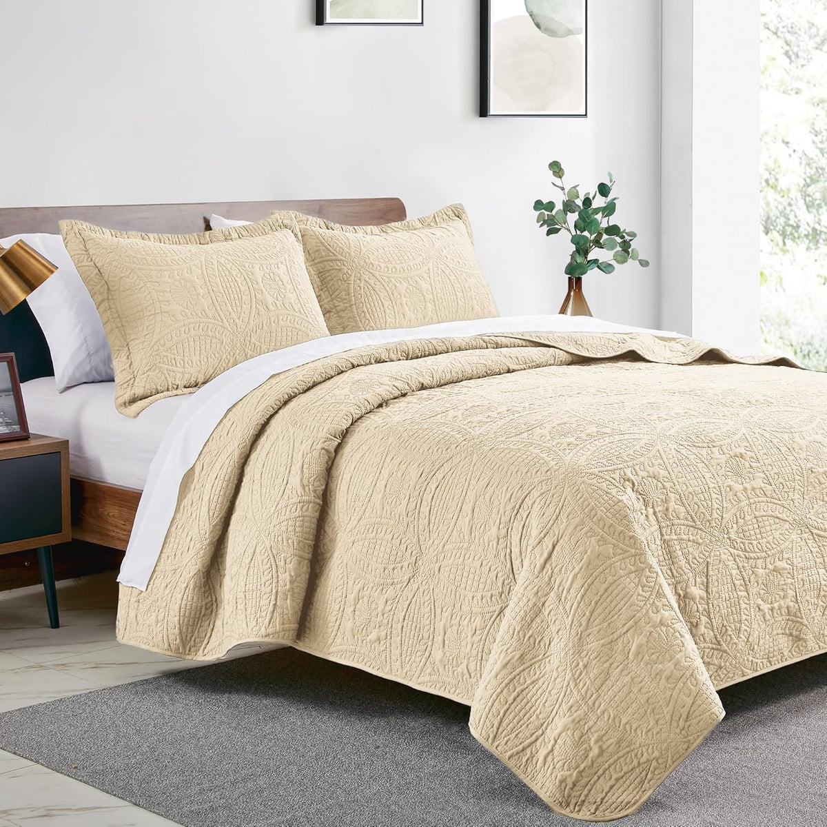 Yiatn Quilts for Queen Bed Blue Bedspreads - Soft Bed Summer Lightweight Bedspread Comforter - Modern Style Coin Pattern Coverlet for All Season - 3 Pieces (1 Quilt, 2 Pillow Shams)