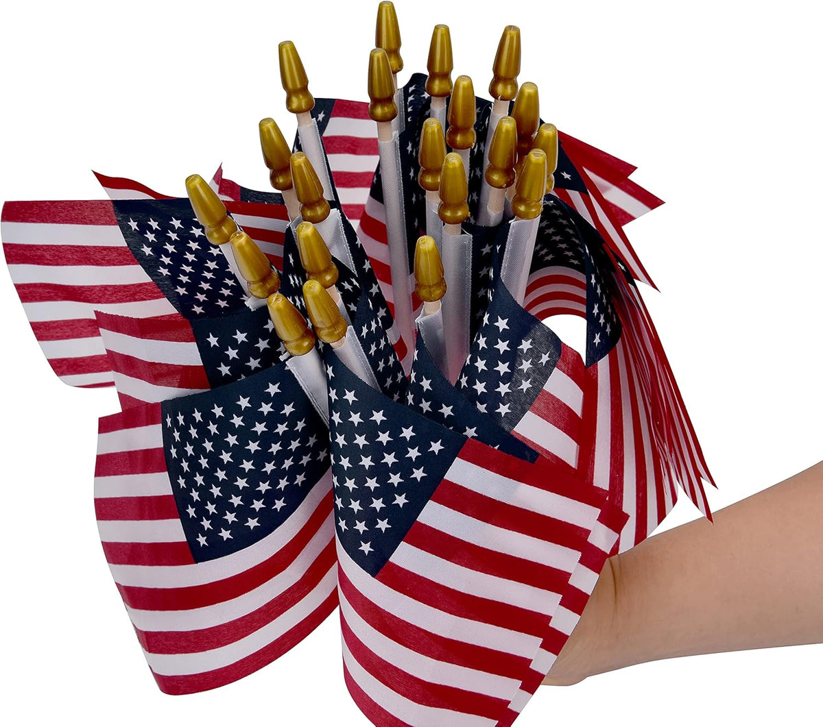 Yiatn 12 Pack Small American Flags on Stick Small US Flags/Mini American Flags for Outside 4x6 Inch American Hand Held Stick Flags with Kid-Safe Spear Top, Patriotic Veterans Day Decorations, 4th of July Decorations