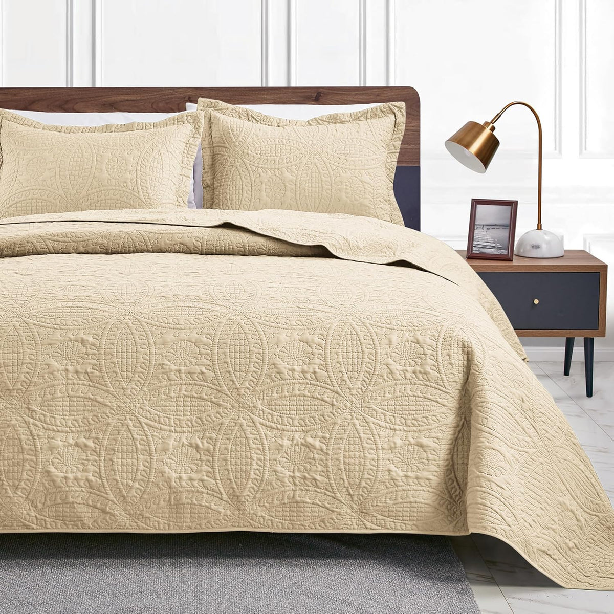 Yiatn Quilts for Queen Bed Blue Bedspreads - Soft Bed Summer Lightweight Bedspread Comforter - Modern Style Coin Pattern Coverlet for All Season - 3 Pieces (1 Quilt, 2 Pillow Shams)